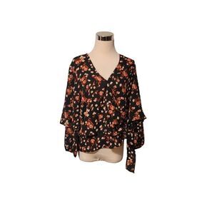 Stella Black Floral Front Tie Top Size L